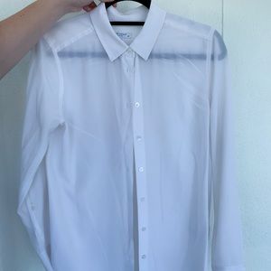 Bright white silk button down shirt